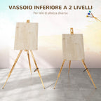 Space-Saving Beech Wood Painting Easel with Adjustable Height and Angle, 93x84x183 cm