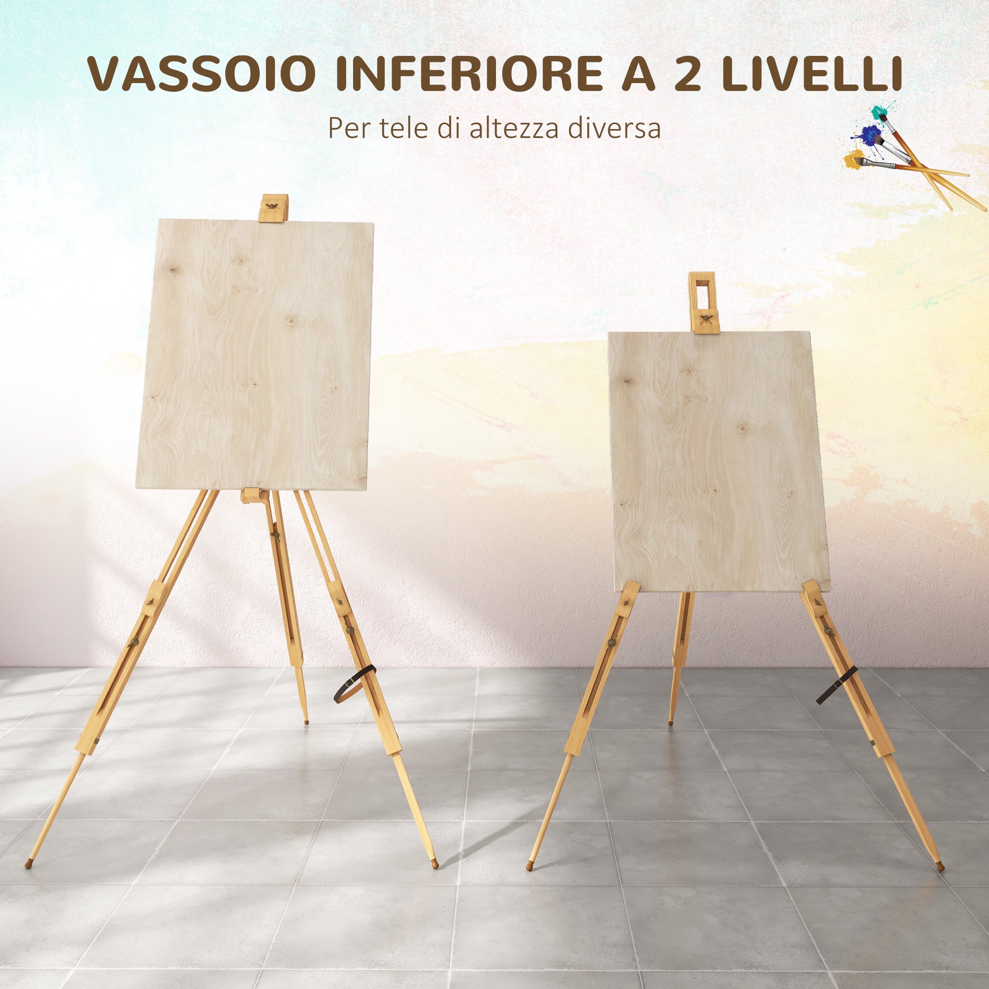 Space-Saving Beech Wood Painting Easel with Adjustable Height and Angle, 93x84x183 cm