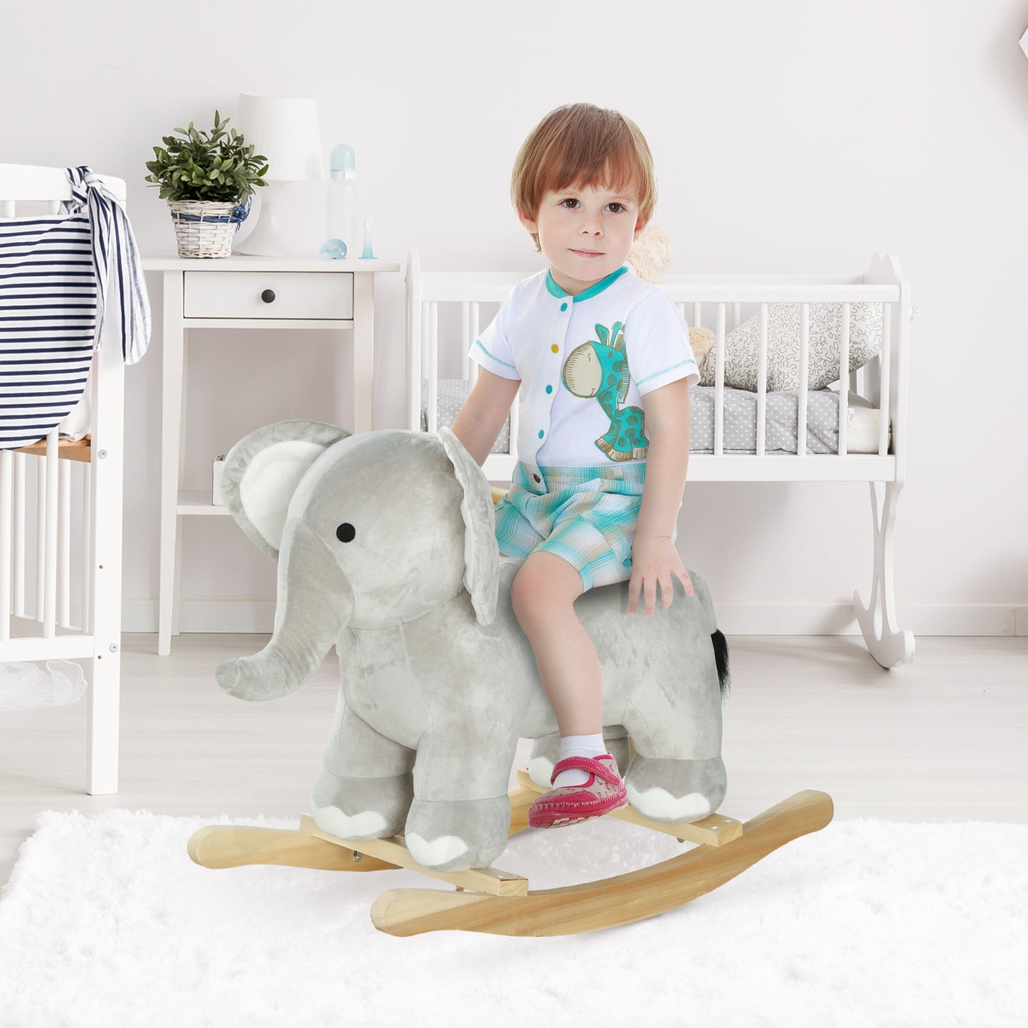 AIYAPLAY Rocking Horse for Children 2-4 Years in Elephant Shape with Sounds and Soft Cover, Gray