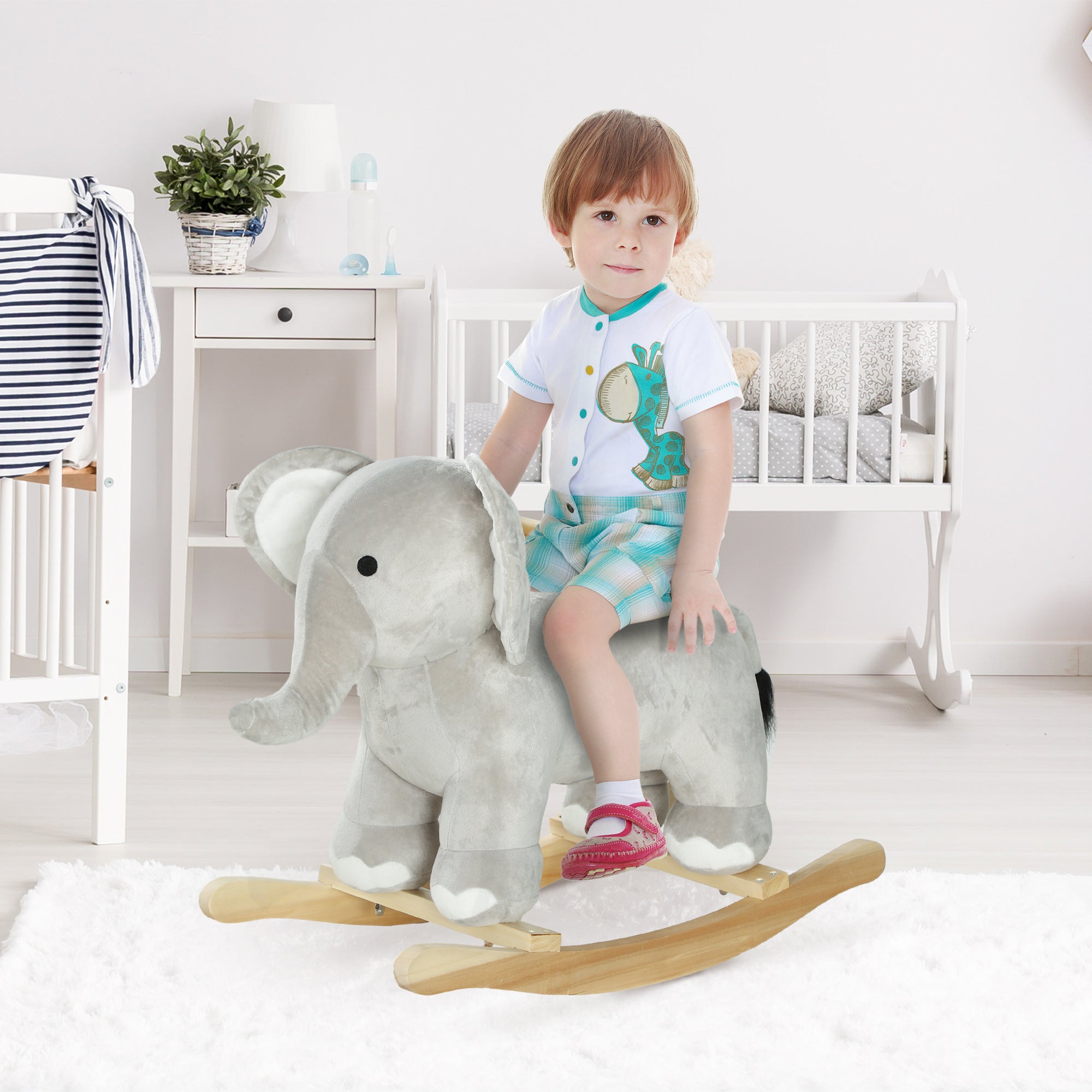 Elephant Rocking Horse for Children Ages 2-4 with Sounds and Soft Cover, Grey