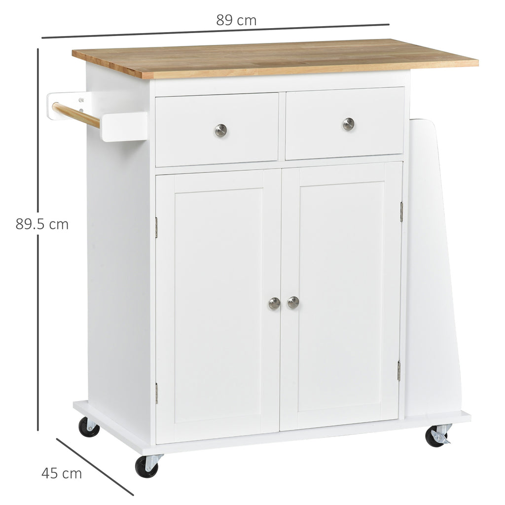 3-Tier Kitchen Trolley with 4 Wheels, MDF and Chipboard, 89x45x89cm, White