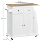 3-Tier Kitchen Trolley with 4 Wheels, MDF and Chipboard, 89x45x89cm, White
