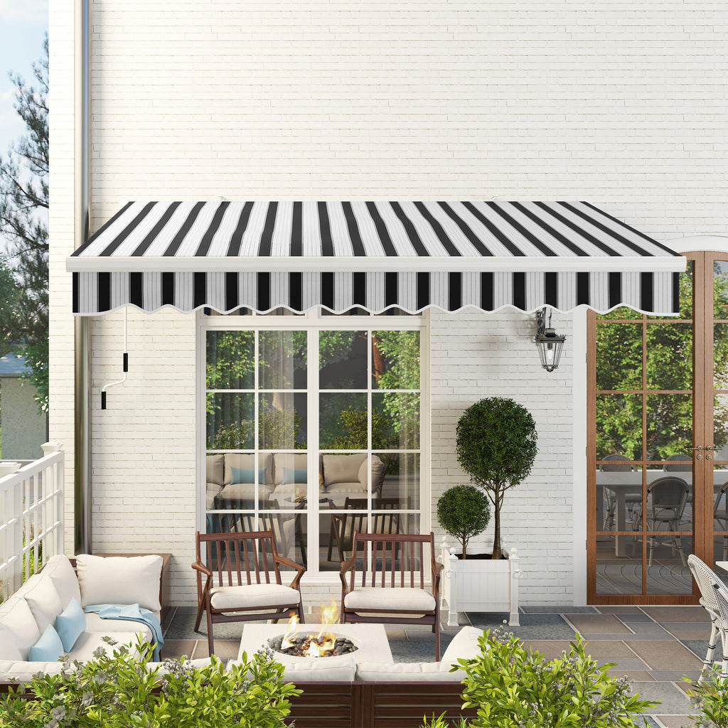 Extendable Outdoor Sun Shade Awning in Aluminum and Polyester with Crank, 395x245 cm, Blue and White