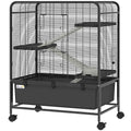 PawHut 4-Tier Steel Rabbit Cage with Platforms, Ramps, Wheels, Water Tank and Removable Tray, Black