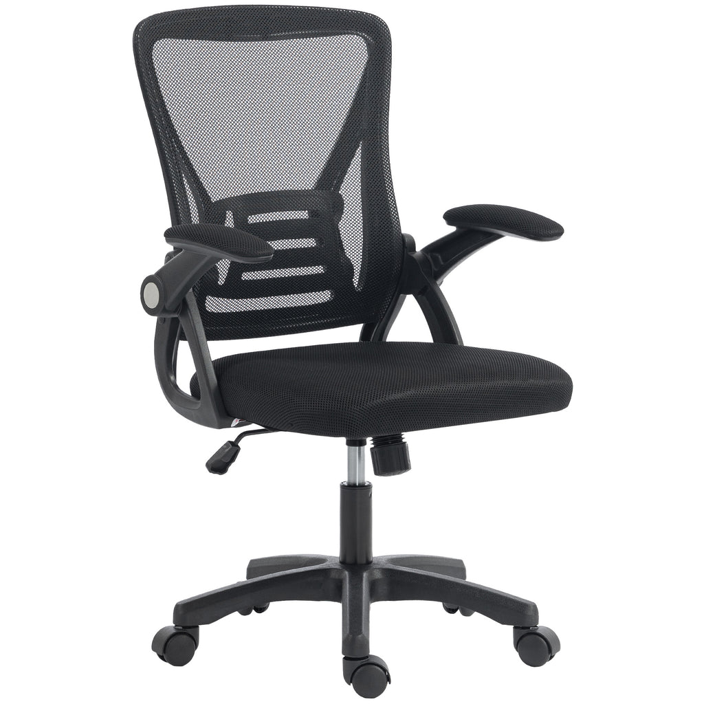 HOMCOM Ergonomic Swivel Office Chair with Flip-Up Armrests, Height-Adjustable, Breathable Mesh, Black