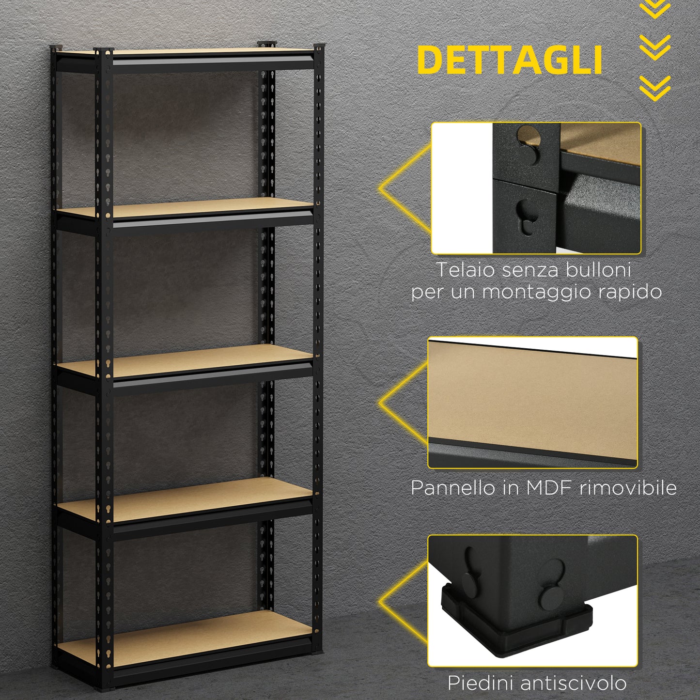 5-Tier Industrial Shelving Unit, 2-Piece Set in MDF and Steel with Open and Adjustable Shelves, 70x30x167.5 cm