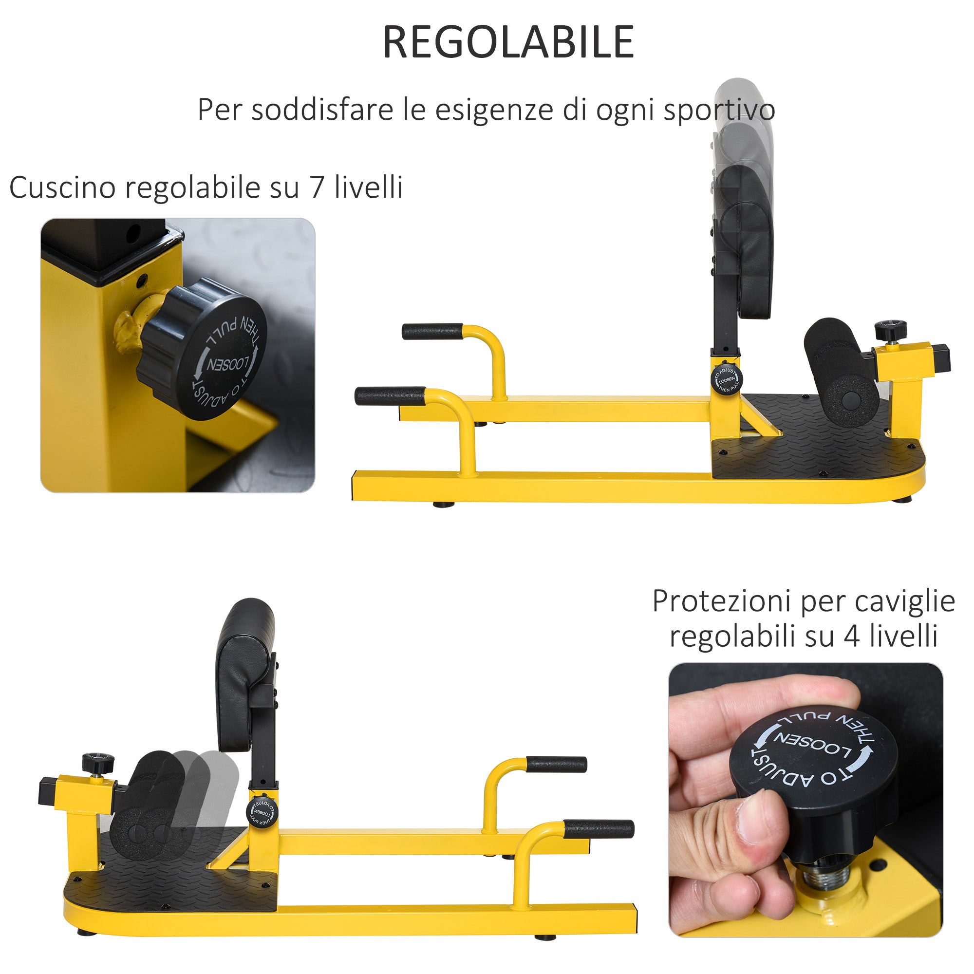 3 in 1 Adjustable Squat Machine with Non-Slip Feet, 50x97x44.5-56.5cm, Yellow