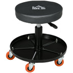 HOMCOM Workshop Stool with Wheels and Tool Holder, Adjustable Height and Swivel, Ø40x25-48cm, Black - Borgè