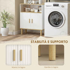 HOMCOM Freestanding Bathroom Cabinet with Adjustable Shelf, White and Natural Wood
