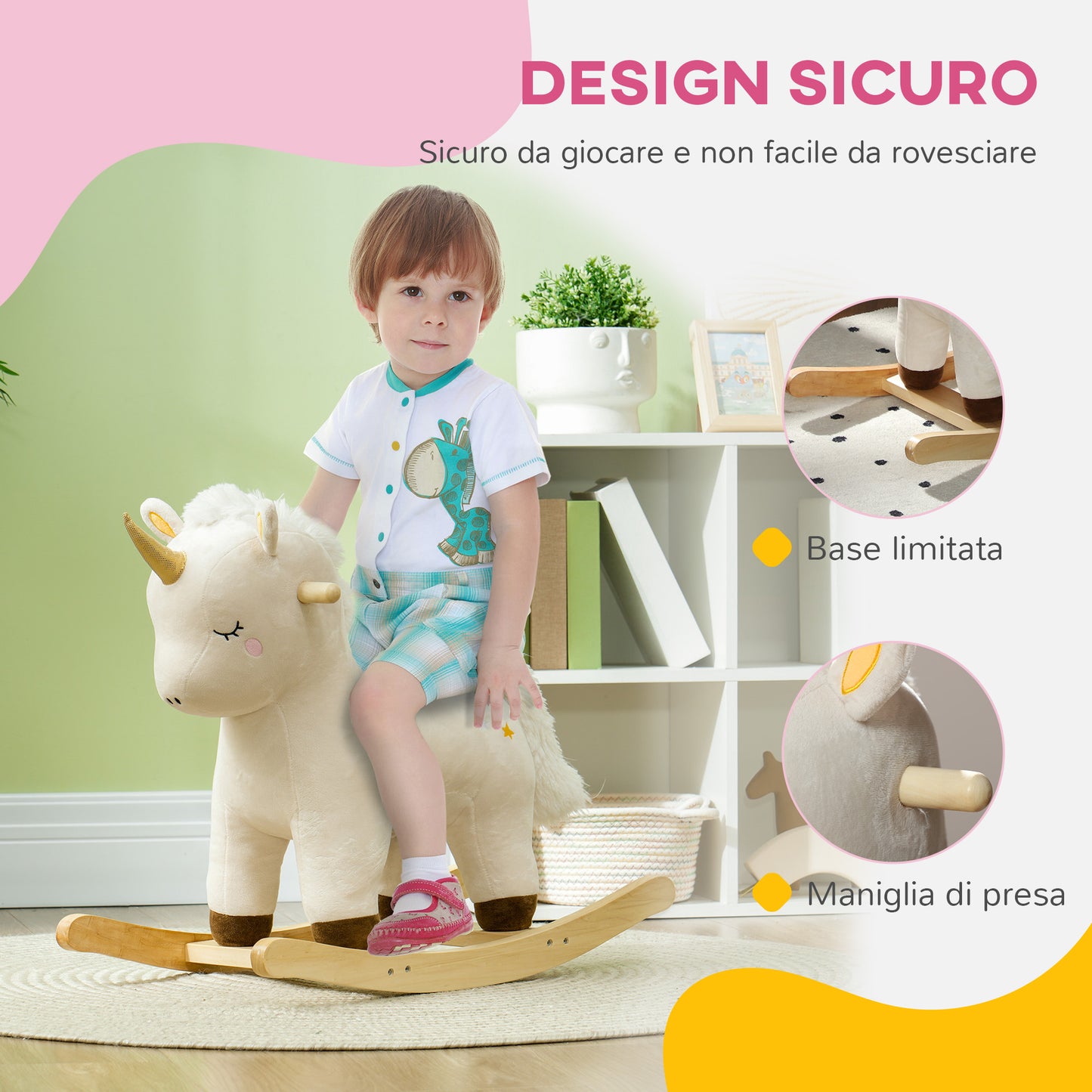 Unicorn Rocking Horse for Children 2-4 Years with Sounds and Soft Cover, White