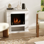 Bioethanol Fireplace 0.9L with Bottom Shelf, Stainless Steel and Tempered Glass, 86x30x82 cm, White