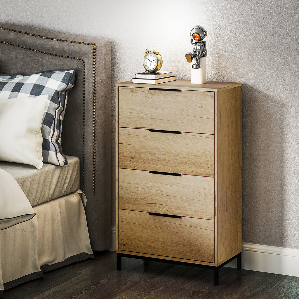 4-Drawer Chest of Drawers Anti-Tip with Black Handles, in Wood and Metal, 62x35x105 cm, Light Brown