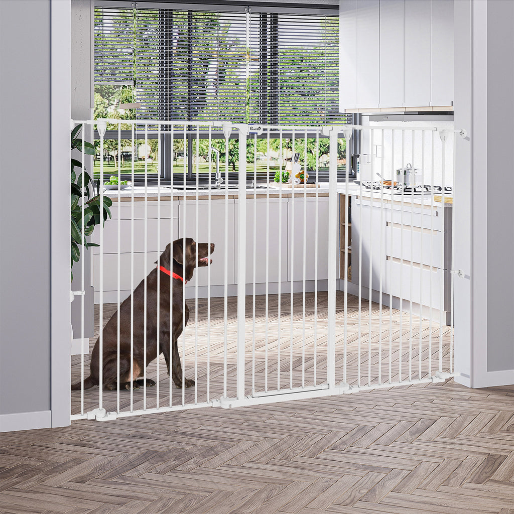 3-Panel Folding Dog Gate with Double Lock, Steel and Plastic, 206 x 120 cm, White