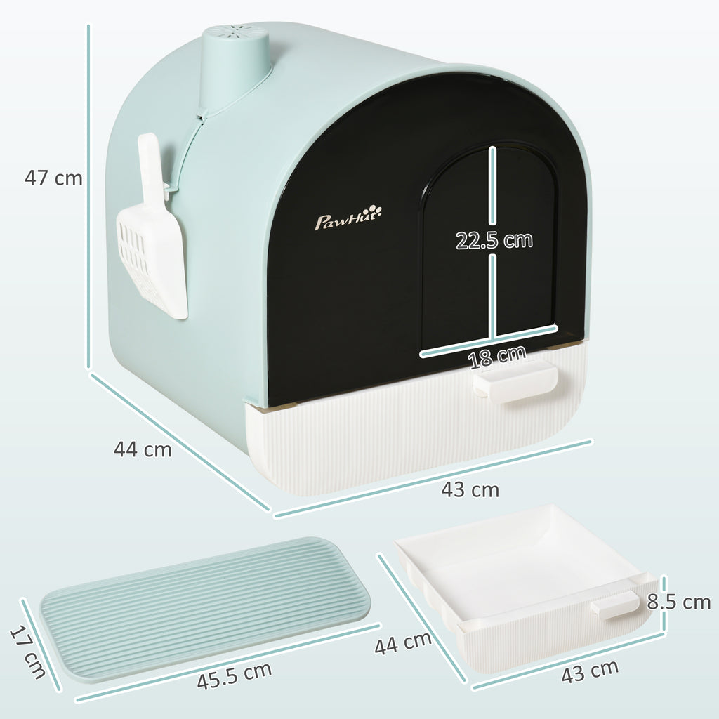 Closed Cat Litter Box with Filters, Scoop and Tray, PP Structure, 43x44x47cm, Green