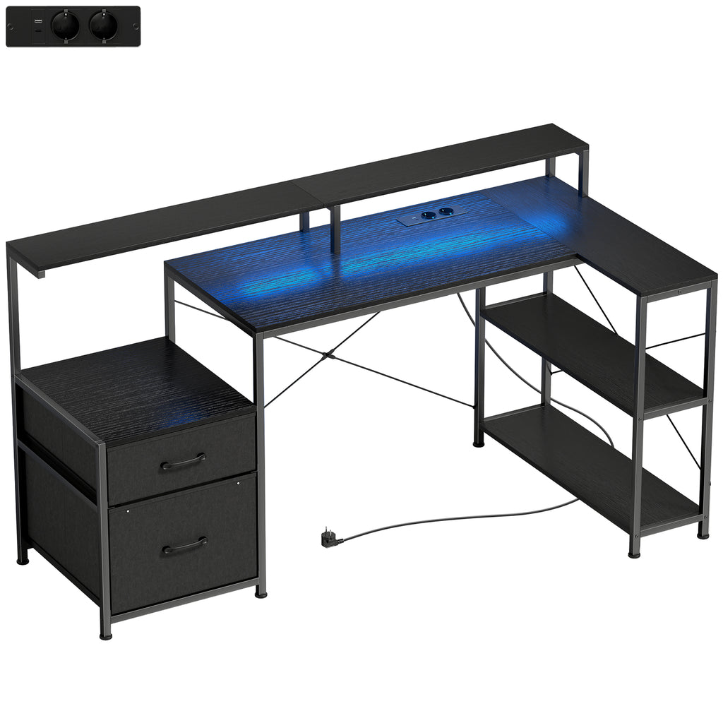 Gaming Desk with Storage Space and 2 Monitor Stands, Wood and Steel, 165x80x91.5 cm, Black