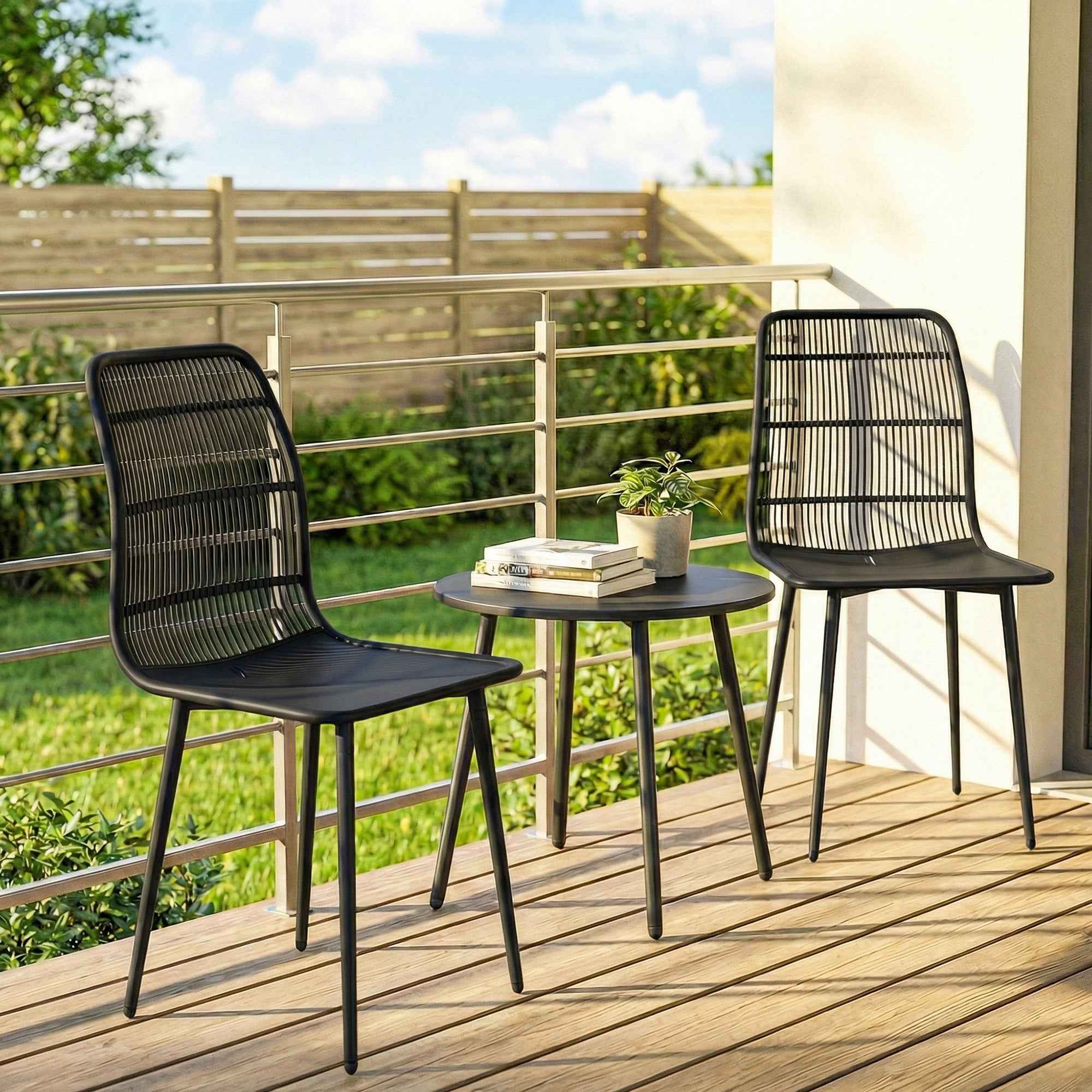 Outsunny Outdoor Dining Chairs Set of 4, Garden Chairs with Slatted Backrest, Black