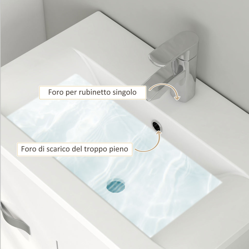 Wall-hung Bathroom Cabinet with Sink, 2-Door Cabinet with Soft-Close Hinges, 61x40x50cm, Glossy White