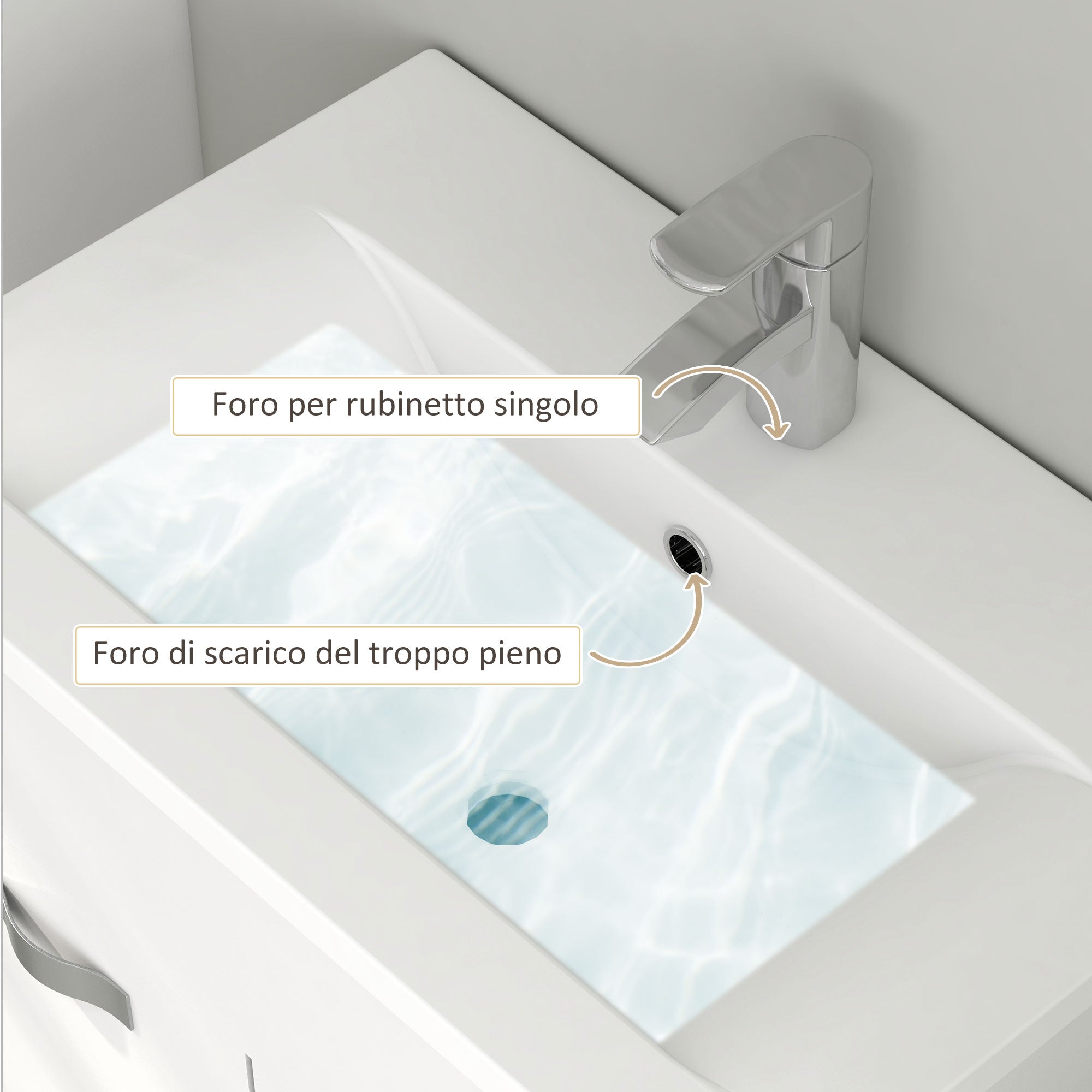 Wall-hung Bathroom Cabinet with Sink, 2-Door Cabinet with Soft-Close Hinges, 61x40x50cm, Glossy White
