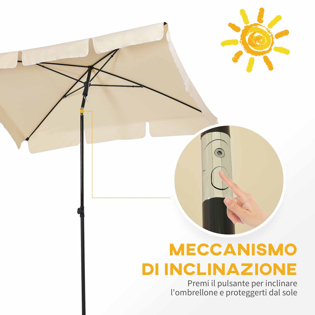 Rectangular and Adjustable Garden Umbrella with Aluminum Pole, 2x1.3x2.5 m, Beige