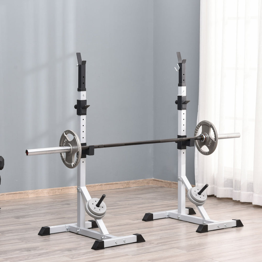 Set of 2 Steel Barbell Stands with 3 Hooks, Adjustable Height and 200kg Capacity, Silver and Black