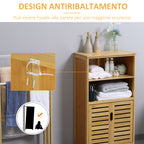 Space-Saving Wooden Bathroom Cabinet with Cupboard, 2 Doors and 2 Open Shelves, 50x29x92 cm