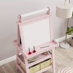 3 in 1 Children's Easel Blackboard, Paper Roll and 2 Containers, Wooden, 59x48x118 cm, Pink