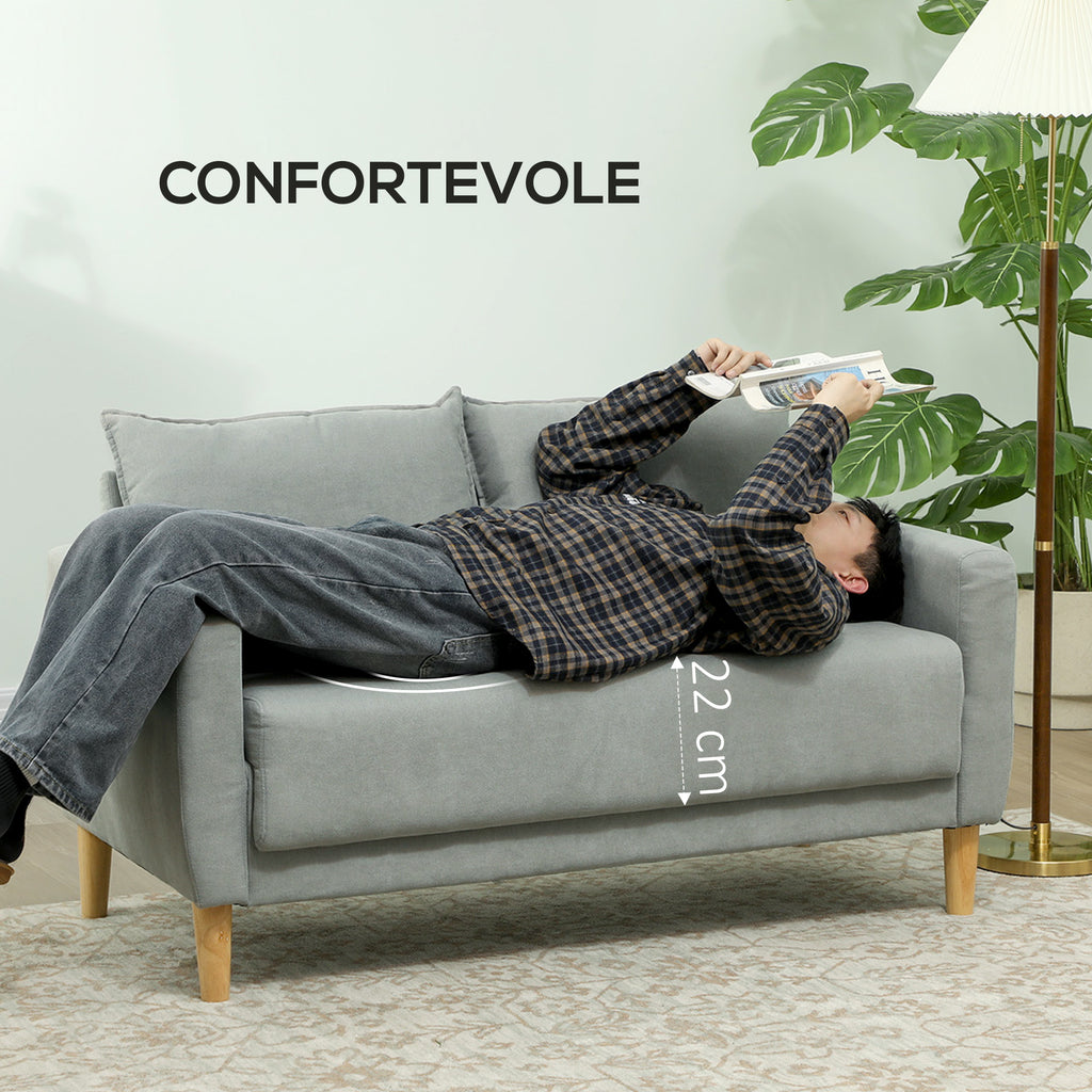 2 Seater Velvet Sofa with Lower Storage Compartment and Cushions, 140x72x82 cm, Grey