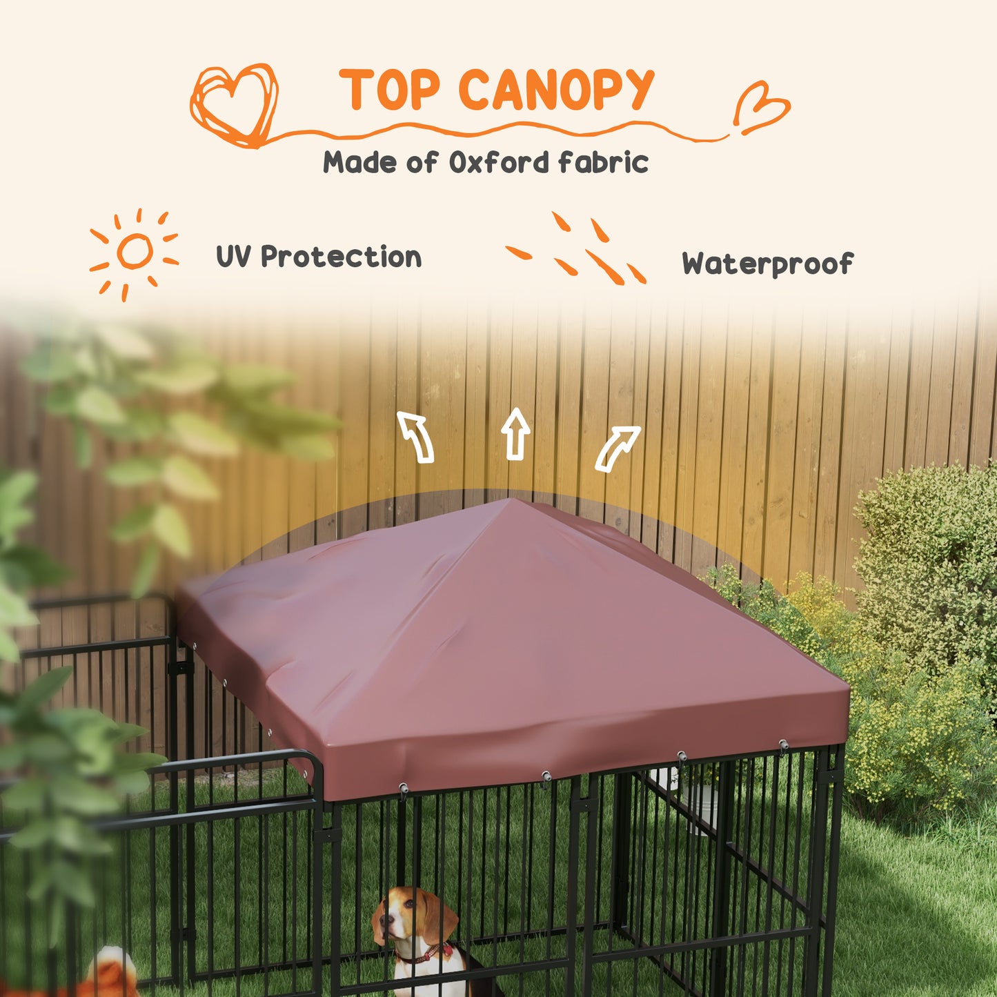 Pawhut Fence for Outdoor Dogs in Metal with Roof, 282x141x159cm, brown - Borgè