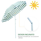 Tilting and Round Beach Umbrella in Metal and Polyester, Ø1.8x2 m, Green and White