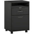 Wooden Office Cabinet with Open Shelf, Lockable Drawer and Storage Cabinet, 40x35x60 cm, Black