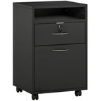 Wooden Office Cabinet with Open Shelf, Lockable Drawer and Storage Cabinet, 40x35x60 cm, Black