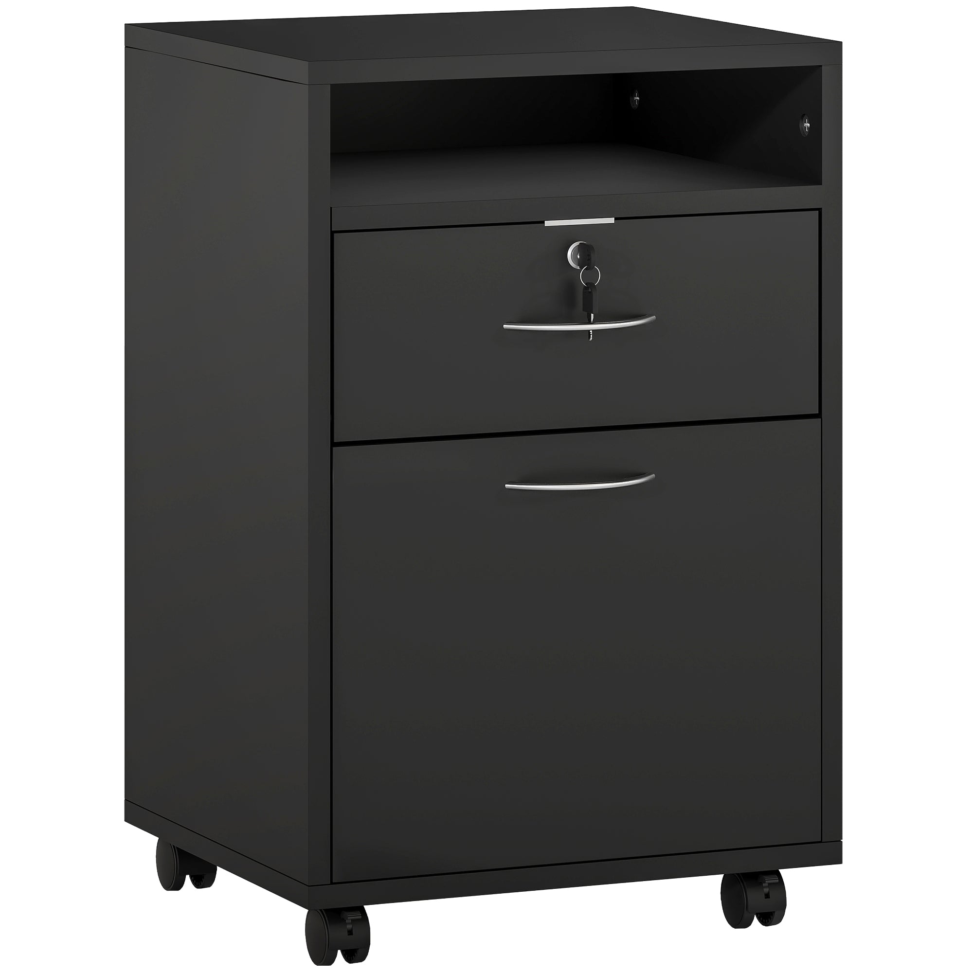 Wooden Office Cabinet with Open Shelf, Lockable Drawer and Storage Cabinet, 40x35x60 cm, Black