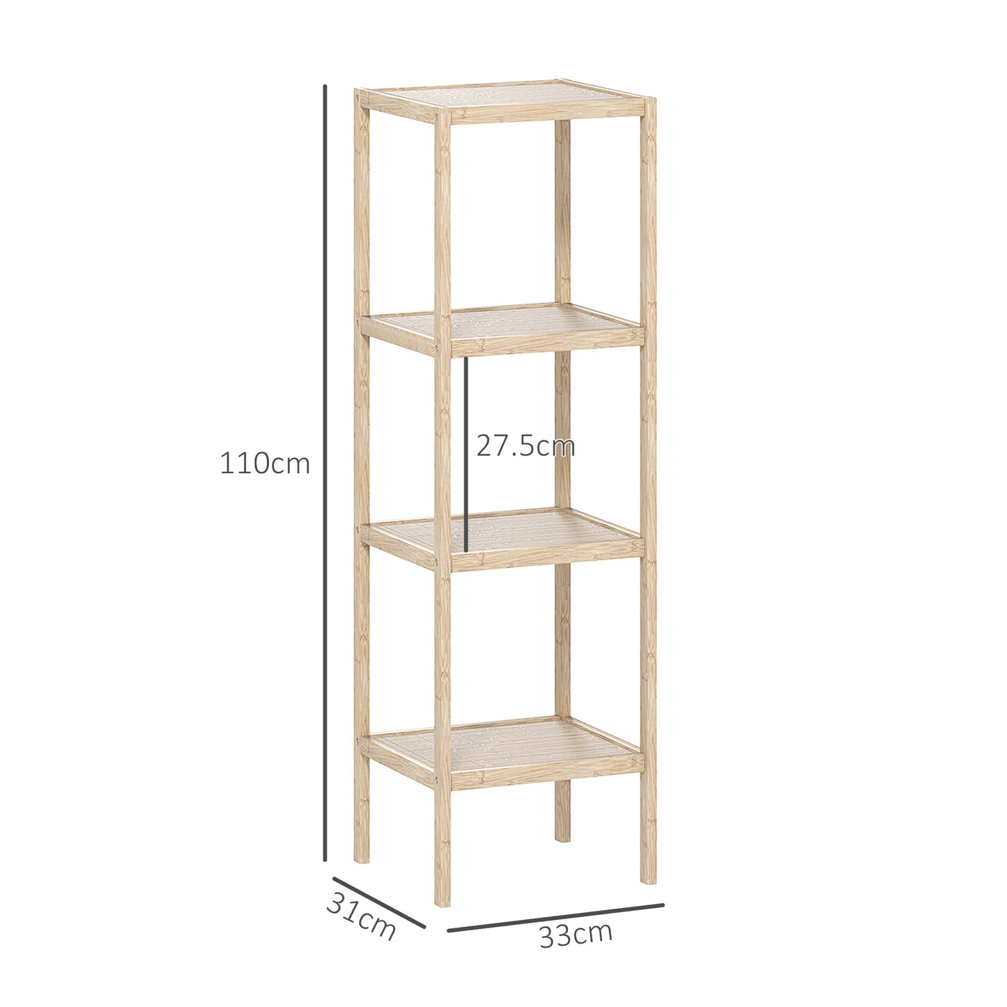 Modern Bathroom Cabinet with 4 Levels Anti-Tip Bamboo, 33x31x110 cm, color Wood