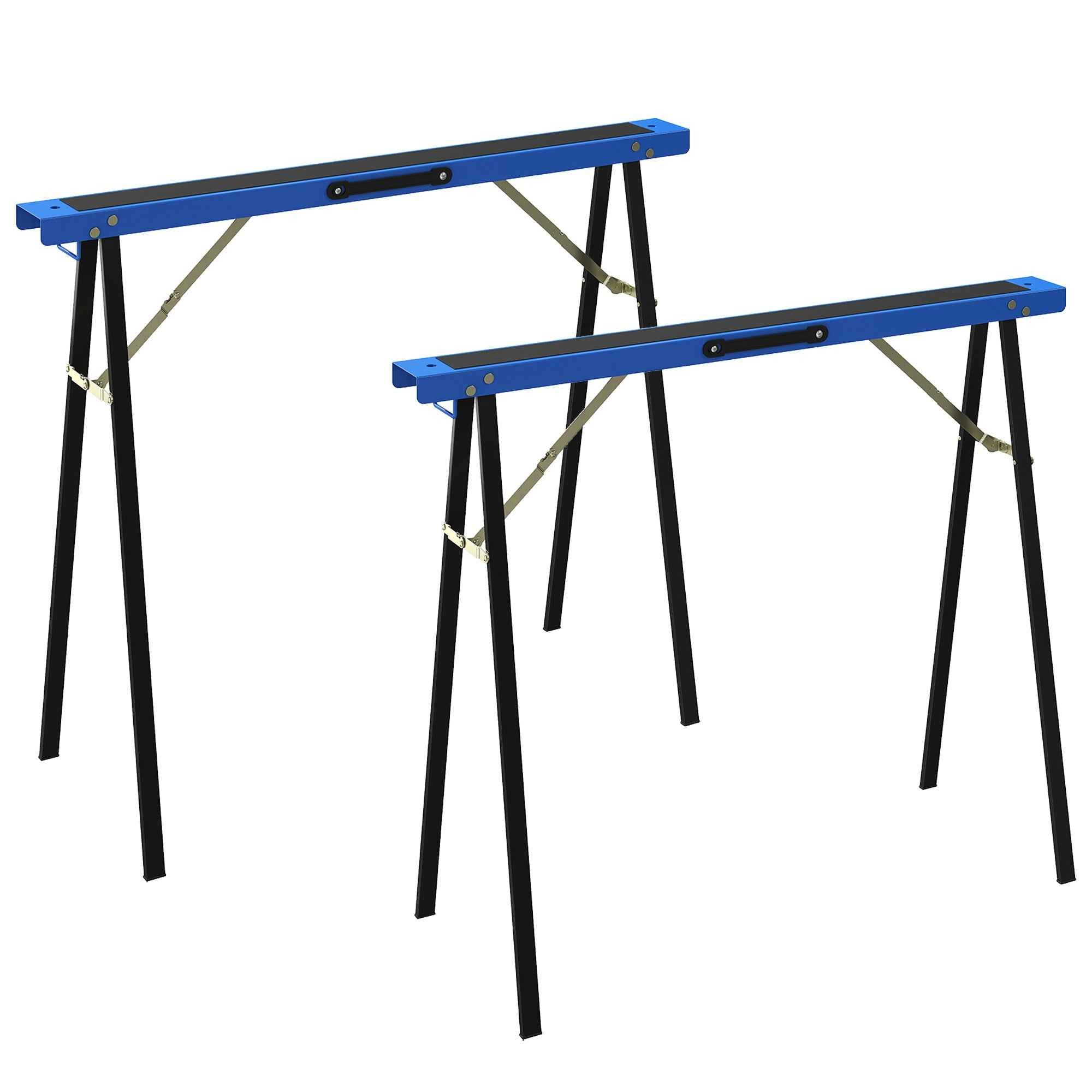 HOMCOM Set of 2 Folding Sawhorses with Non-Slip EVA Surface for Sawing, Blue and Black