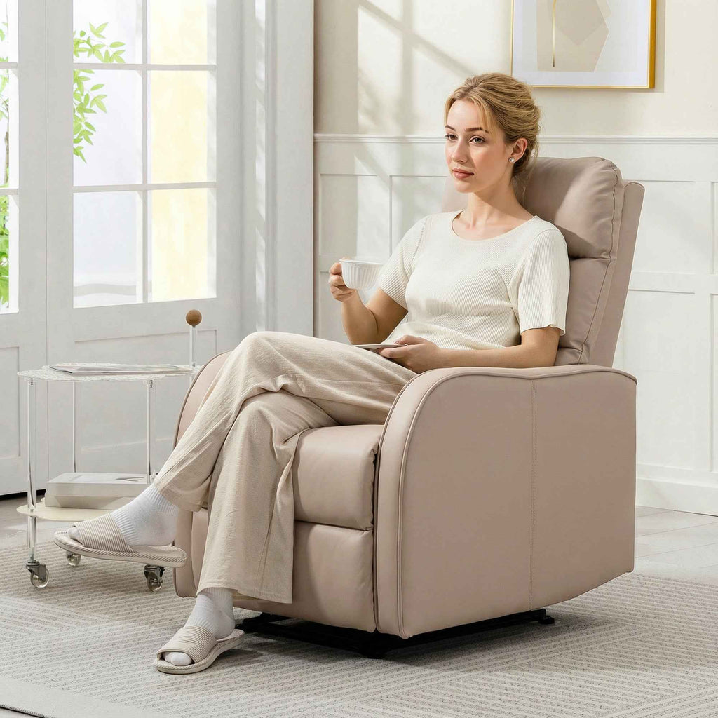 HOMCOM 160° Max Reclining Chair with Footrest, PU Leather, Wood and Steel, 65x89x100 cm, Light Brown
