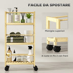 3-Tier Bathroom Shelf with Wheels, Bamboo Wood Trolley, 36x15x73 cm, Wood Color