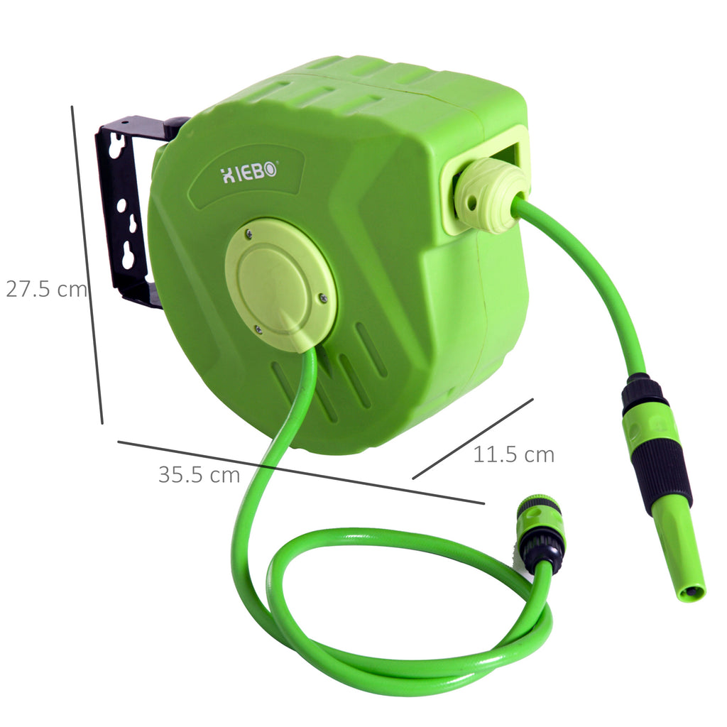 Wall Mounted Lockable Retractable Plastic Hose Reel with 180° Rotation, 35.5x11. 5x27. 5 cm, Green 4.8