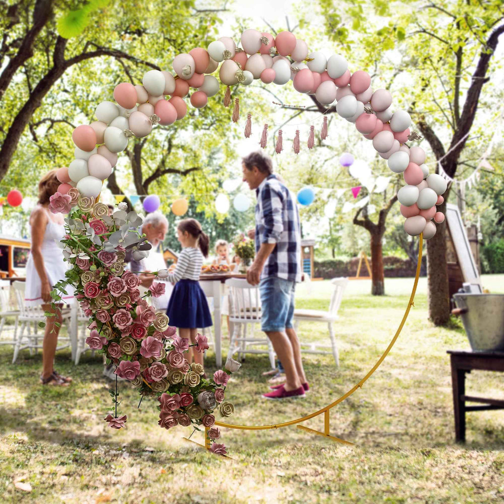Outsunny Steel Garden Arch, Round Wedding Arch for Balloons and Climbing Plants for Ceremonies, Birthdays and Events, 222x60x224 cm, Gold
