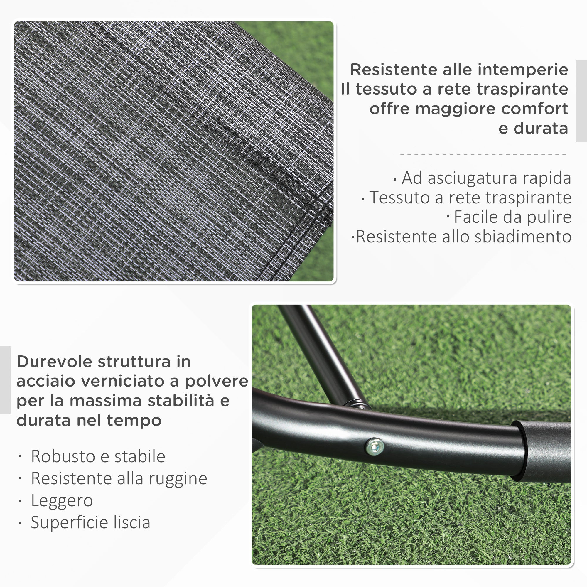 Outsunny Waterproof Outdoor Zero-Gravity Rocking Deck Chair with Headrest, 155x61x88 cm, Gray - Borgè