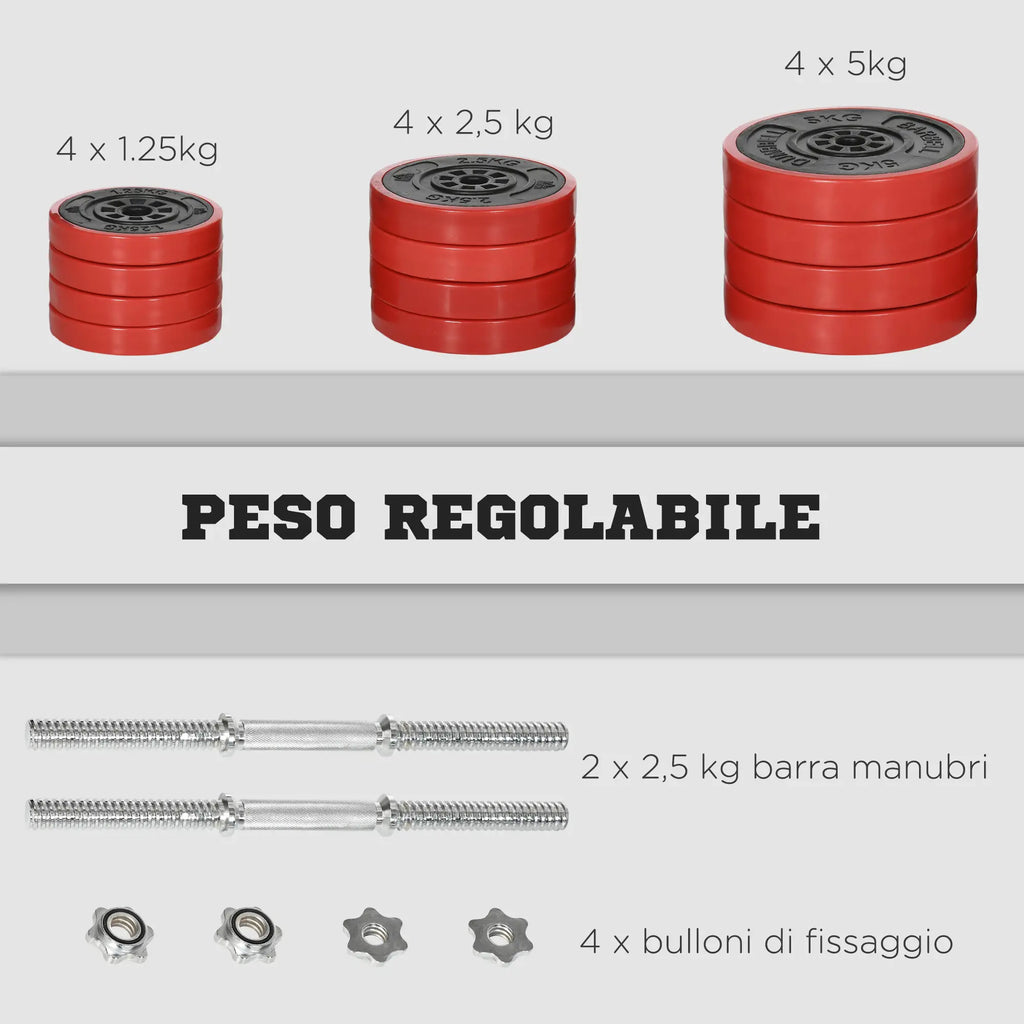 40kg Rubber Coated Metal and Iron Sand Dumbbell Set, 45x26x26cm, Red - Borge' Group Limited