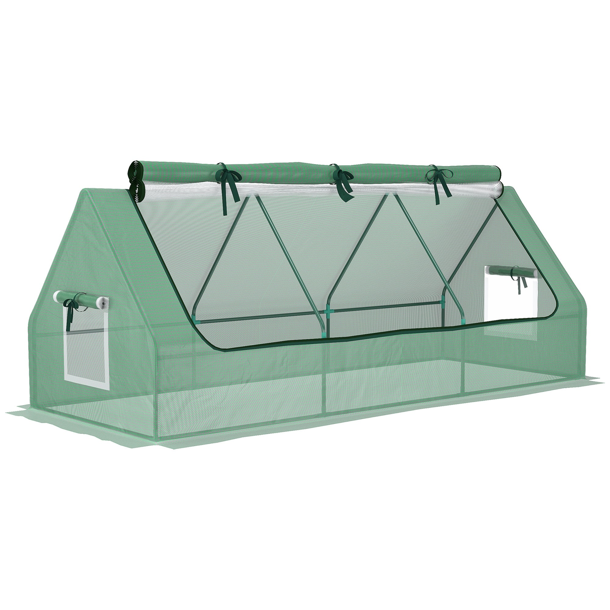 Small Greenhouse with 2 Side Windows and Central Window, in Steel, PE and PP, 240x90x90 cm, Green