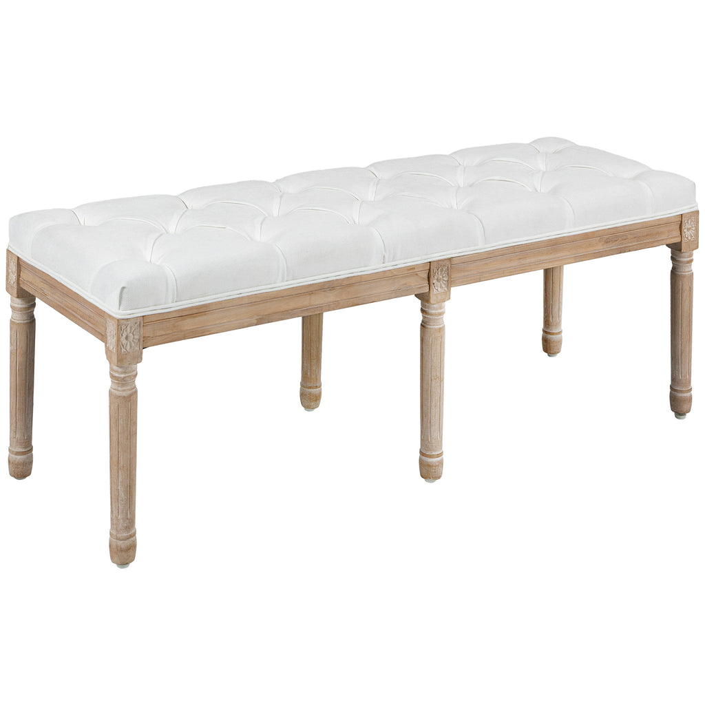 Vintage Style Upholstered Bedside Bench in Fabric and Wooden Legs, 117x40x48