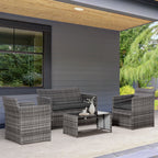 4-Piece Rattan Garden Furniture Set (PE), Outdoor Lounge Set with Table, 2 Chairs, and Two-Seater Sofa, Grey