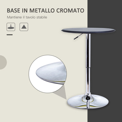 Chrome Bar Table, Height-Adjustable Round Table with Lift Up System, 360° Rotatable Round Top Φ63x67-93cm