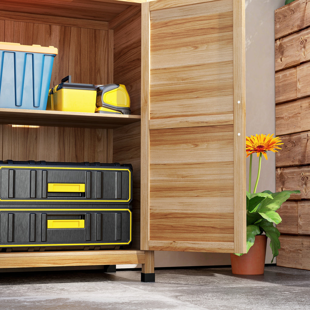 Outdoor Cabinet with Internal Shelf and Work Bench, in Wood and Galvanized Steel, 79x43x92 cm, Wood color