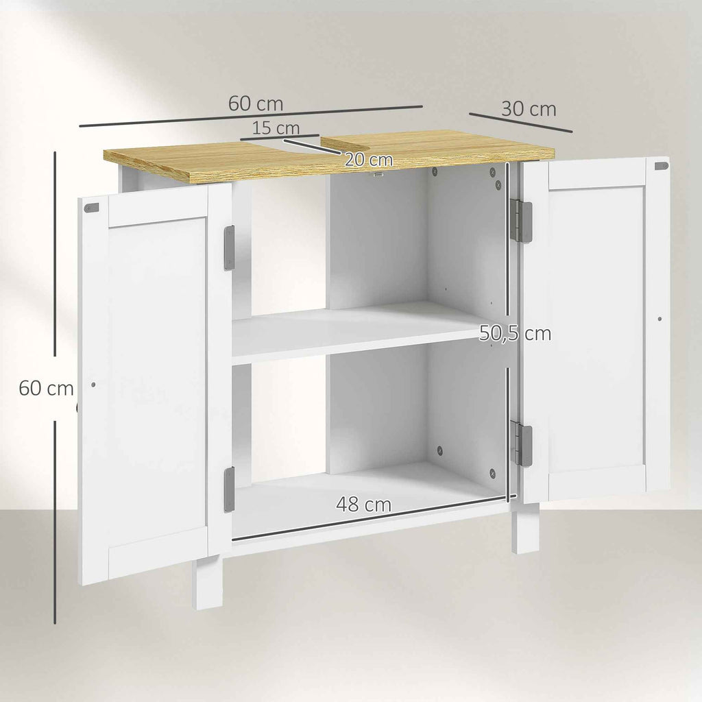 kleankin Bathroom Under Sink Cabinet, 2 Doors, Adjustable Shelf, 2 Storage Levels, PU Handles, 60 x 30 x 60 cm, White