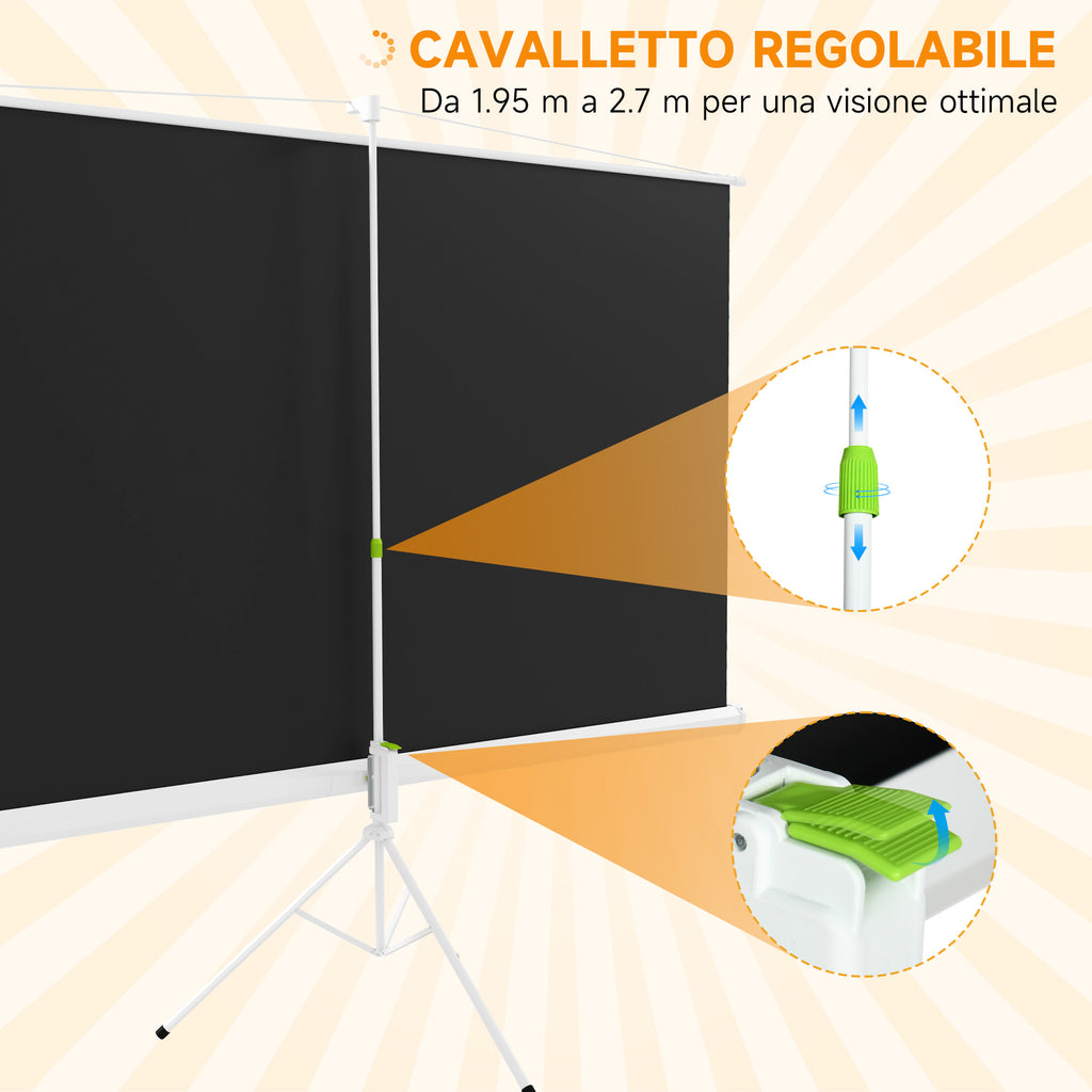 100" Foldable Projector Screen, 16:9 Format, Adjustable Tripod, 235.8 x 8 x 136 cm, White