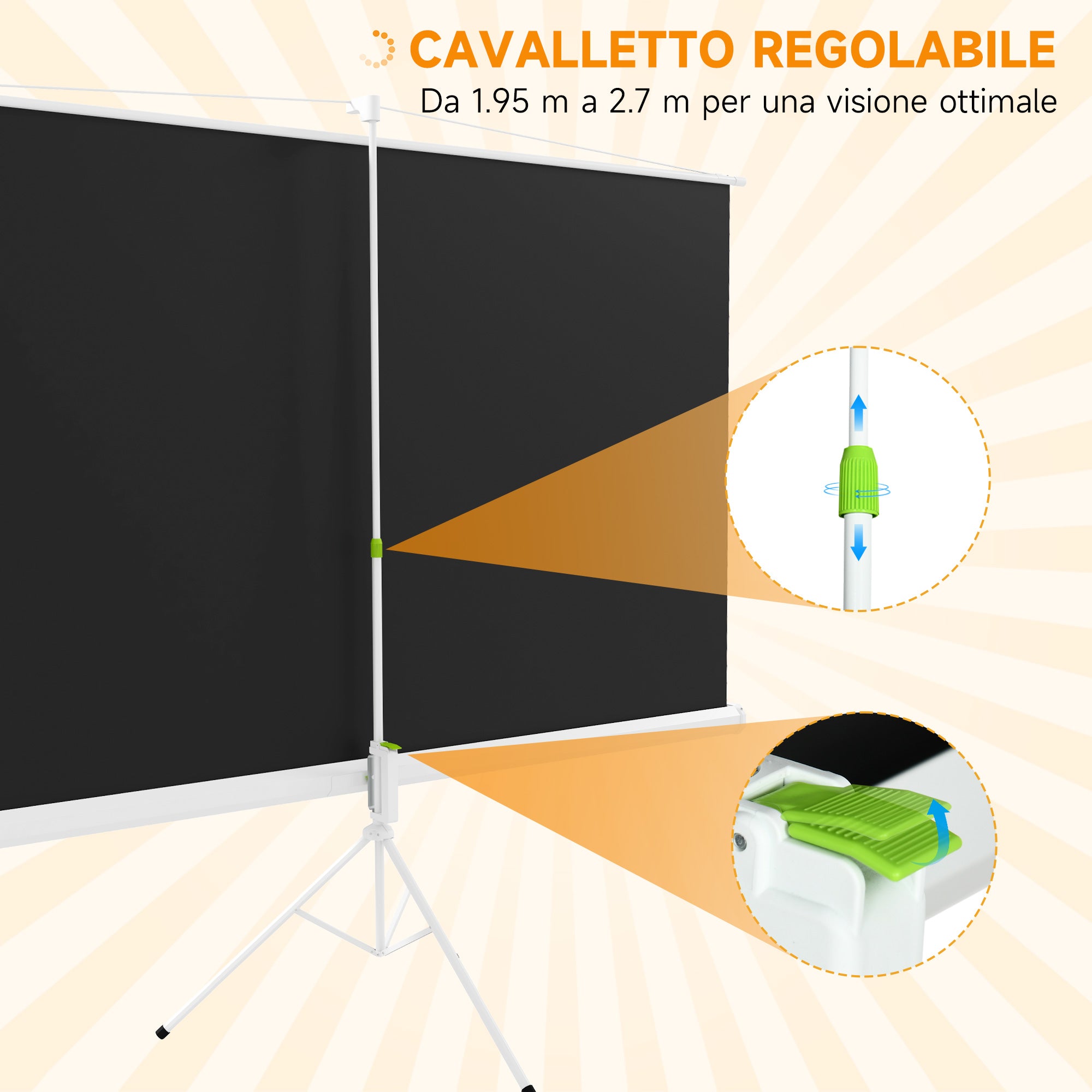 100" Foldable Projector Screen, 16:9 Format, Adjustable Tripod, 235.8 x 8 x 136 cm, White
