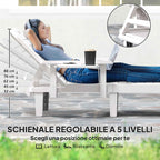 Outsunny Set of 2 Adjustable Garden Loungers with Table and Armrests, in Polypropylene, 79x158x88 cm, White