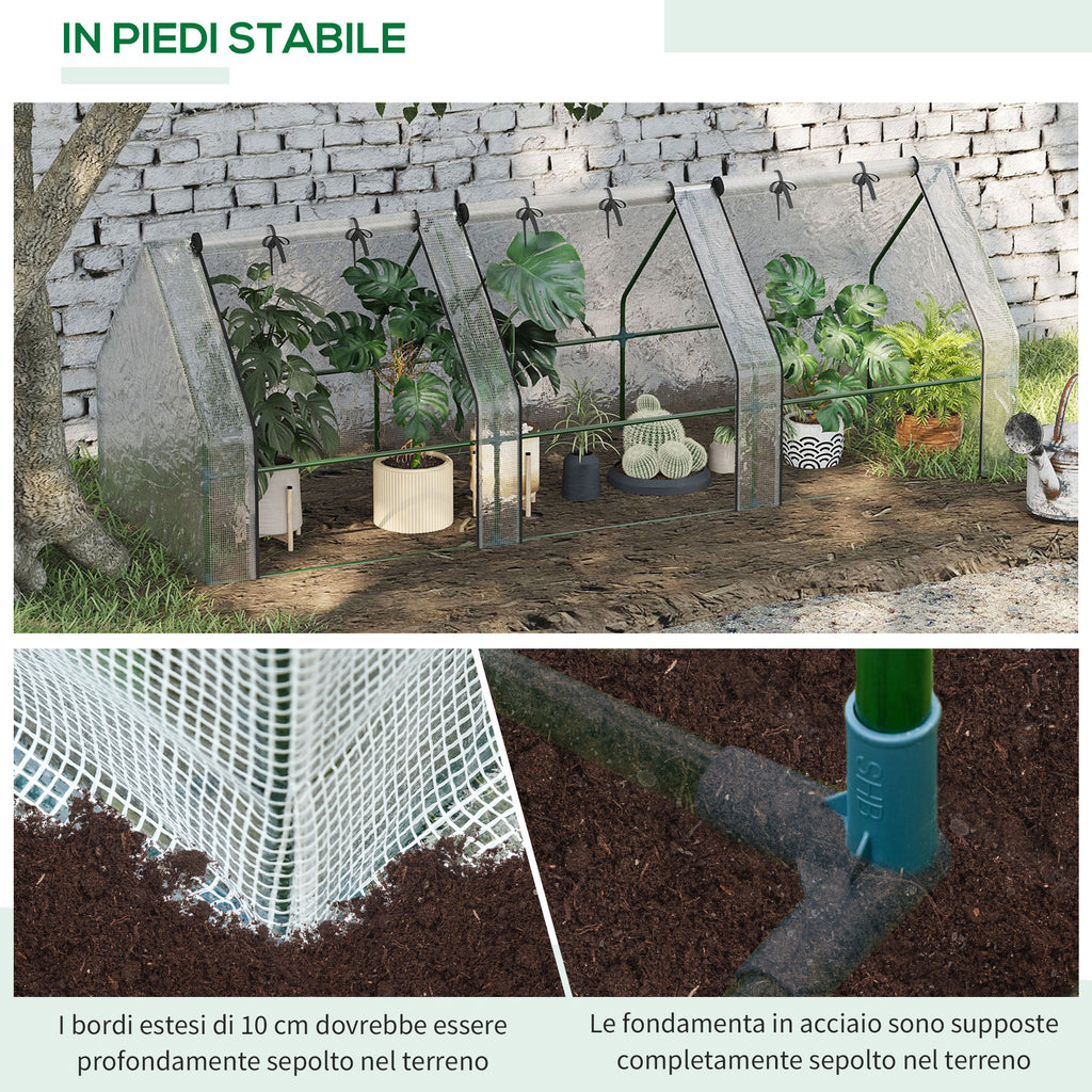 PE Tunnel Garden Greenhouse with Extended Edges and Hinged Doors, 270x90x90 cm, White - Borgè